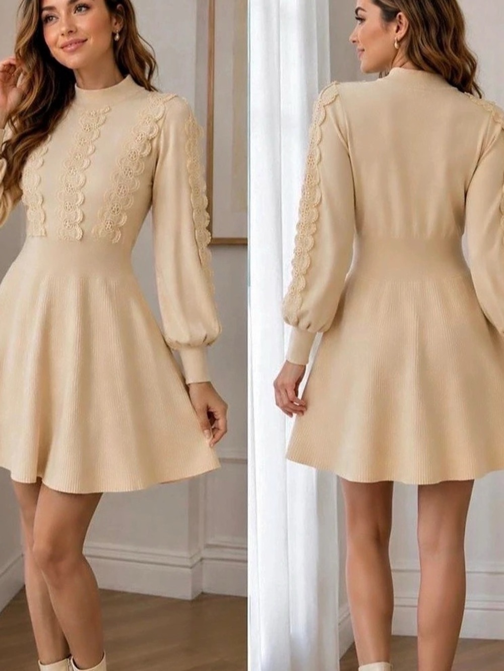 Cupshe Cream Long Sleeve Mini Dress
